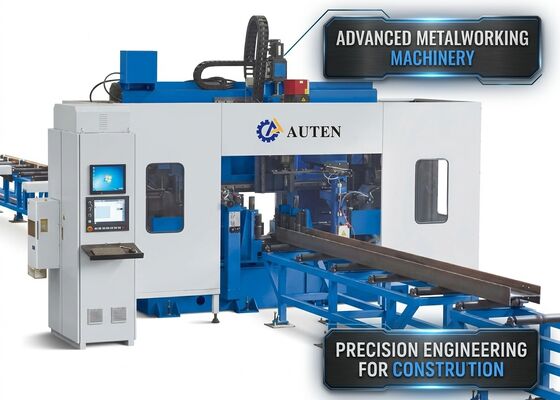 55 kW Totaal vermogen Cnc I-balk boren zaagverwerking machine Lijn 3 gereedschapsmagazines